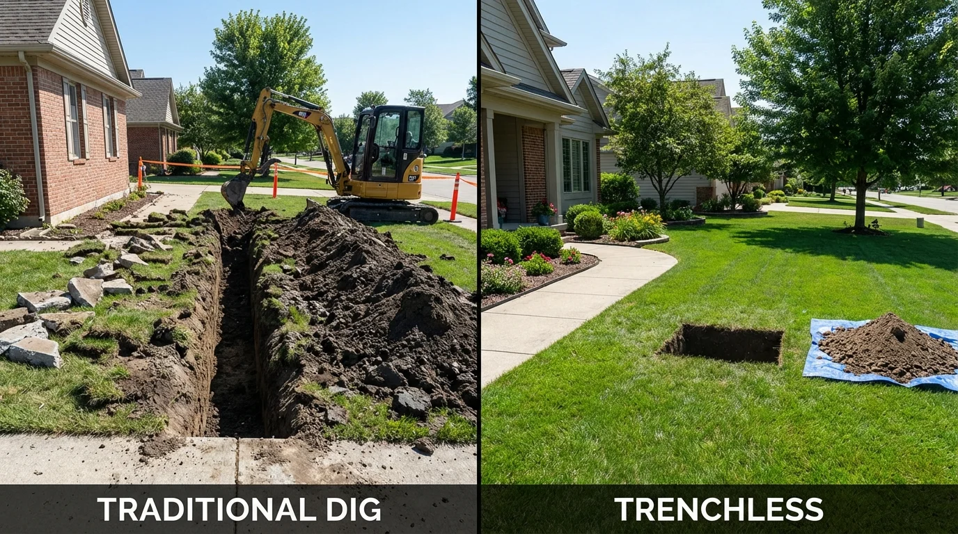 Trenchless sewer repair with minimal yard damage versus traditional excavation in Clinton, OK